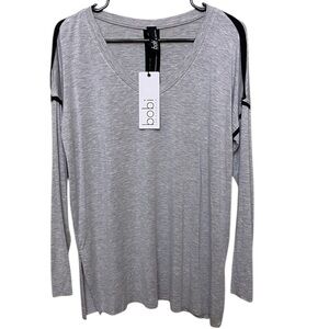 NWT Bobi V-neck top Grey with black accents. Long sleeve and raw hems. Size XS